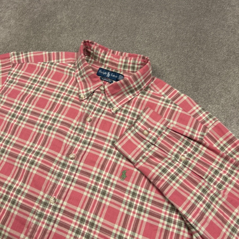 Ralph Lauren Shirt Mens XL Classic Fit Button Down Long Sleeve Red Tan Plaid
